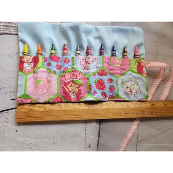 Strawberry Shortcake Crayon Holder Wallet Cotton Fabric Handmade - Picture 2 of 6